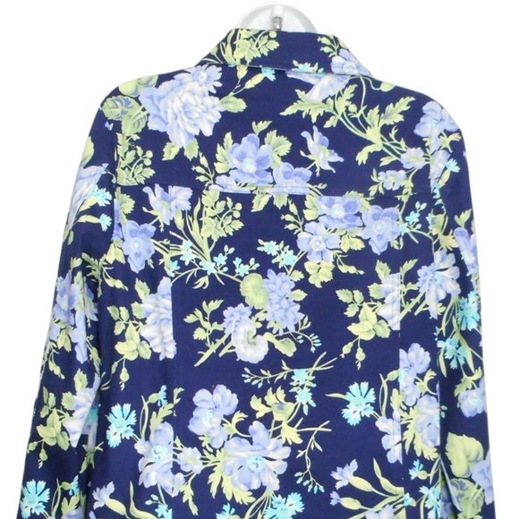 The Tog Shop Jacket M Blue Cotton Floral Lightweight Pockets Buttons Casual - Picture 6 of 13